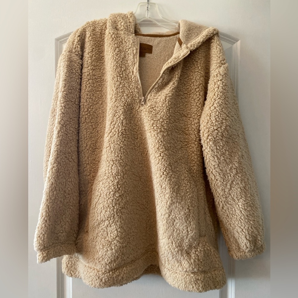 Cozy Sherpa Quarter-Zip Pullover in Beige